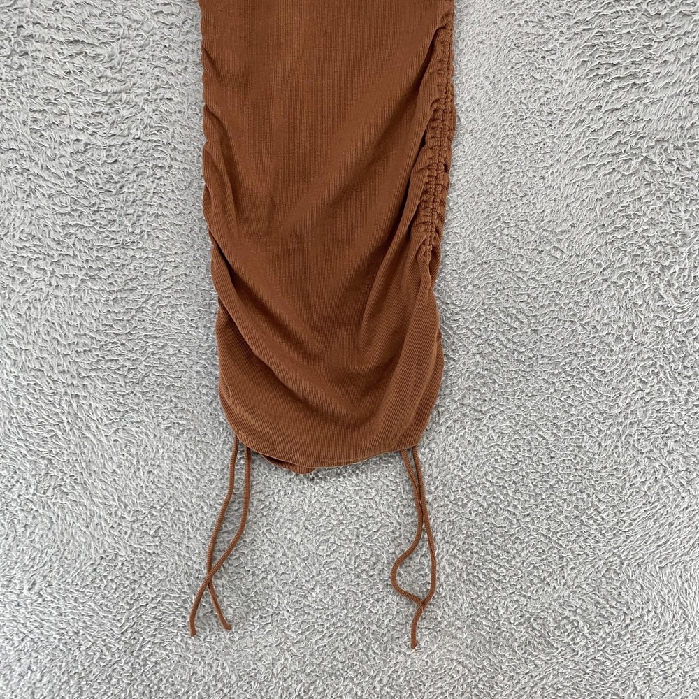 Zara T Shirt Dress Womens S Brown Ruched Bodycon Mini Ribbed Capsule Neutral - Picture 9 of 12
